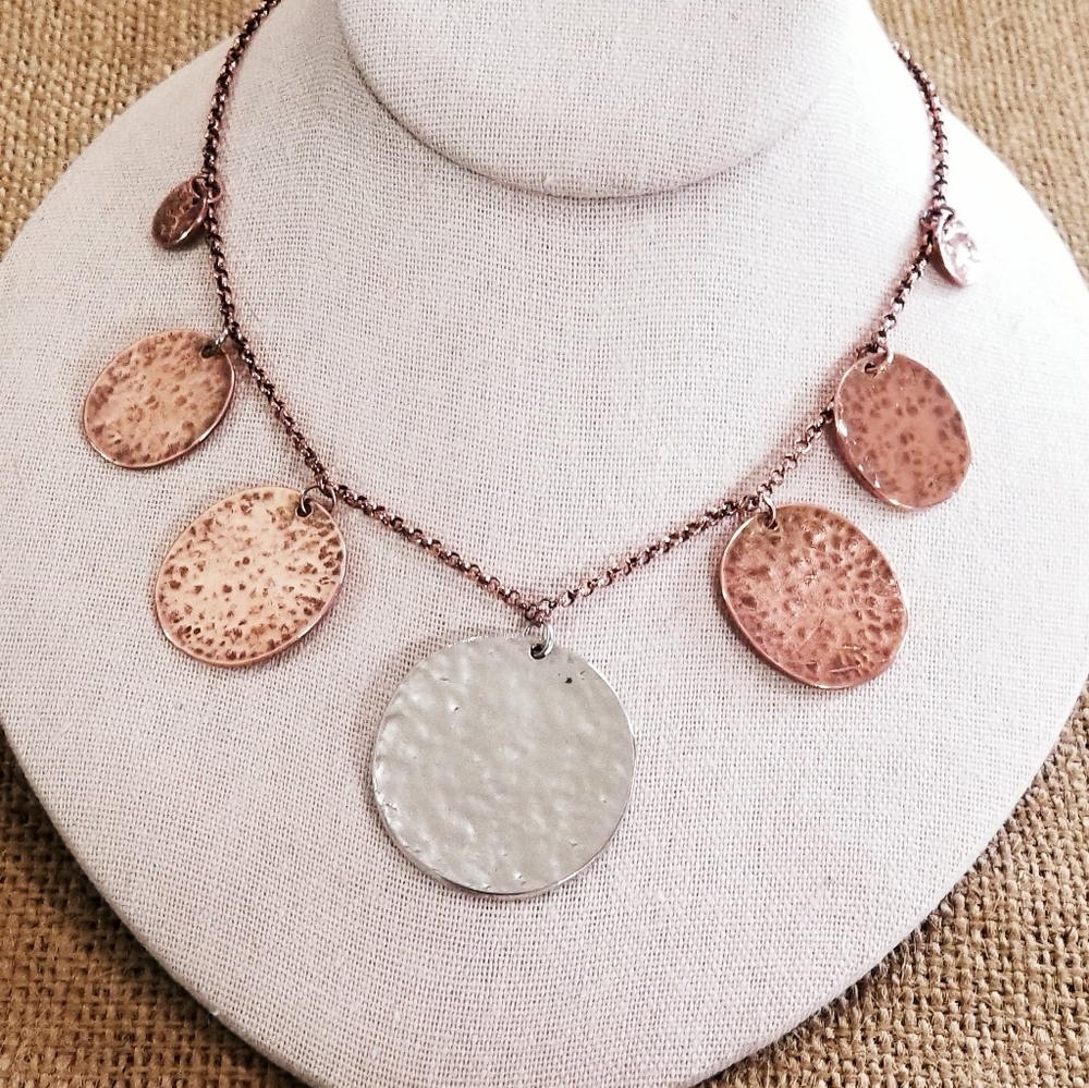 VCLM Vintage Copper and Silver Toned Disc Necklace